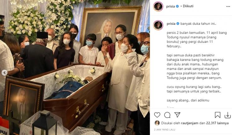 Kakak sepupu Prisia, Todung Pandjaitan meninggal dunia  (Instagram/@prisia)