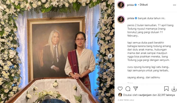 Kakak sepupu Prisia, Todung Pandjaitan meninggal dunia  (Instagram/@prisia)