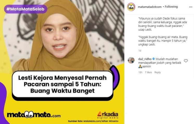 Ridho DA komentari curhatan Lesti Kejora. (Instagram)