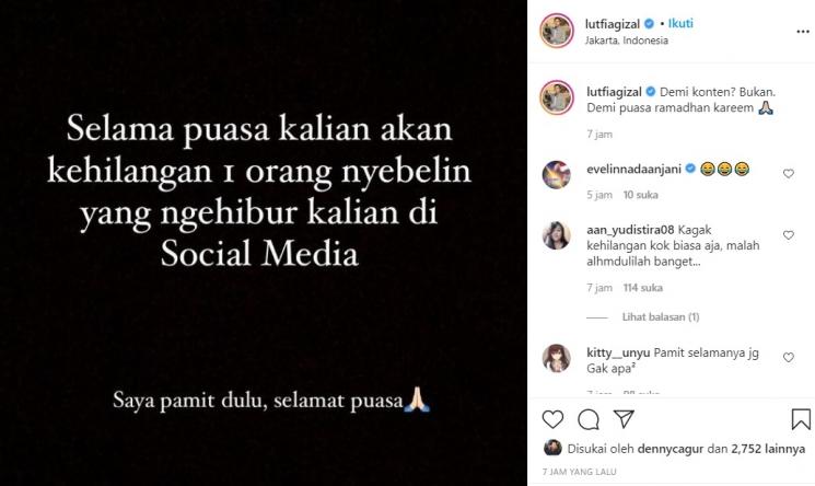 Lutfi Agizal pamit dari medsos selama Ramadhan. [Instagram]