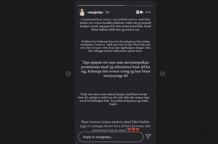 Postingan dr Reza Gladys. (Instagram)
