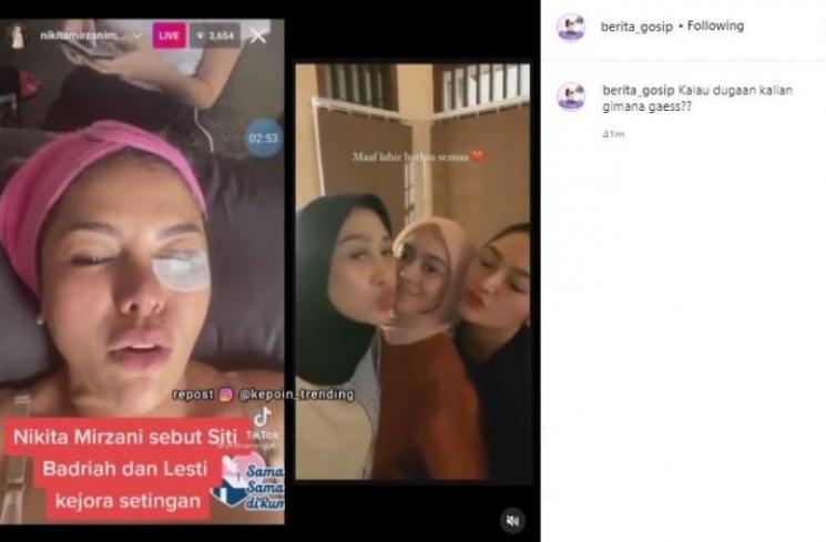 Nikita Mirzani sebut Lesti Kejora dan Siti Badriah settingan. (Instagram/@berita_gosip)