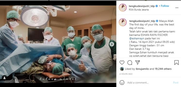 Istri Andrew Andika, Tengku Dewi Putri melahirkan. (Instagram/andrewandika)