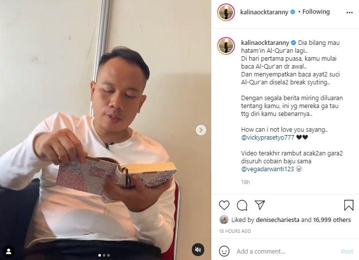 Vicky Prasetyo saat membaca Alquran (Instagram.com)