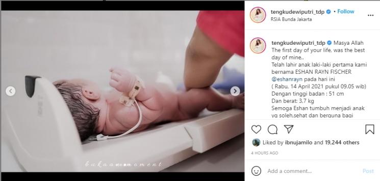 Istri Andrew Andika, Tengku Dewi Putri melahirkan. (Instagram/andrewandika)