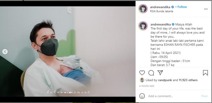 Istri Andrew Andika, Tengku Dewi Putri melahirkan. (Instagram/andrewandika)
