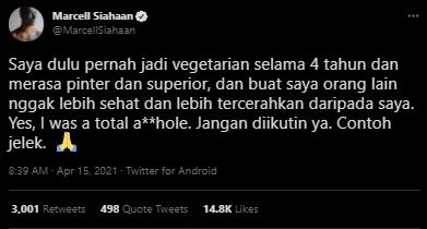Kicauan Marcell Siahaan. (Twitter/@MarcellSiahaan)