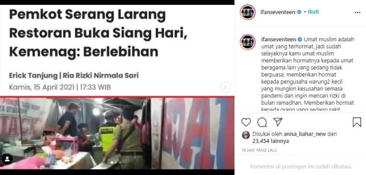 Postingan Ifan Seventeen (Instagram.com)