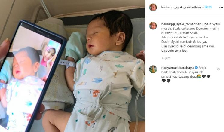 Anak Nadya Mustika Rahayu dan Rizki DA demam (Instagram/@baihaqqi_syaki_ramadhan)