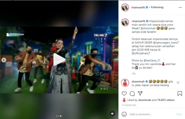 Rina Nose impersonate Soimah. (Instagram/rinanose16)