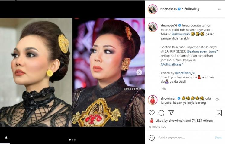 Rina Nose impersonate Soimah. (Instagram/rinanose16)