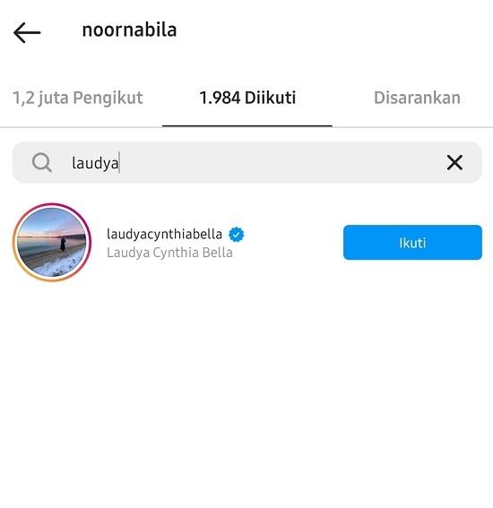 Noor Nabila follow Laudya Chynthia Bella (Instagram.com)