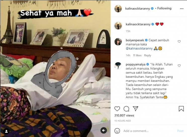 Ibunda Kalina Ocktaranny jatuh sakit. (Instagram/kalinaocktaranny)