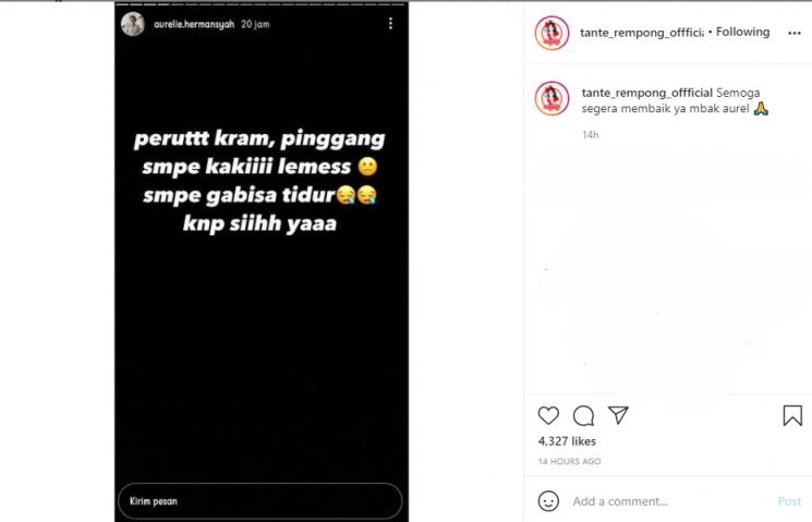 Aurel Hermansyah mendadak lemas. (Instagram/tante_rempong_offficial)