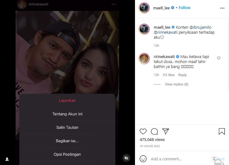 Maell Lee laporkan Instagram Ririn Ekawati (Instagram.com)