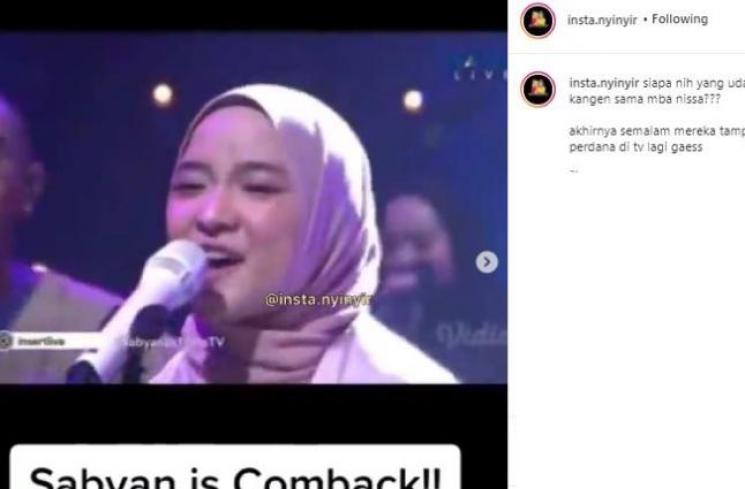 Nissa Sabyan muncul lagi di TV. (Instagram/@insta.nyinyir)