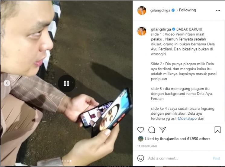 Gilang Dirga klarifikasi soal kasus dugaan penghinaan istrinya. (Instagram/gilangdirga)