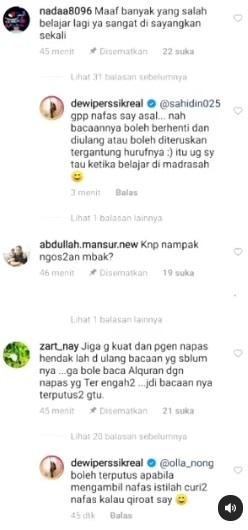 Dewi Perssik mengaji ditegur. (Instagram/@dewiperssikreal)