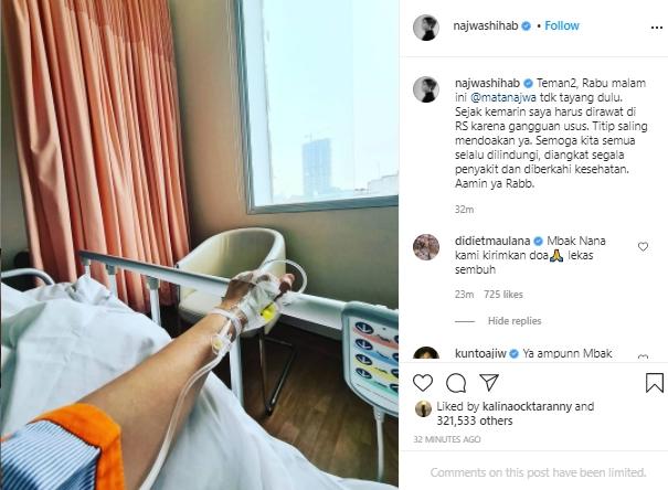Najwa Shihab terbaring lemah di rumah sakit (Instagram.com)