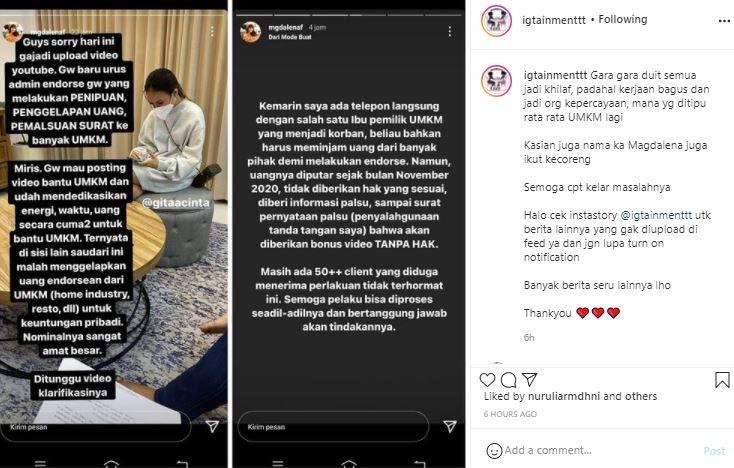 Magdalena dicatut dalam penipuan. (Instagram)