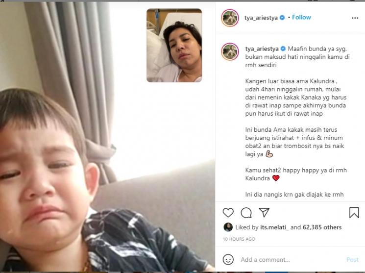 Tya Ariestya sedih lihat anaknya menangis. (Instagram/tya_ariestya)