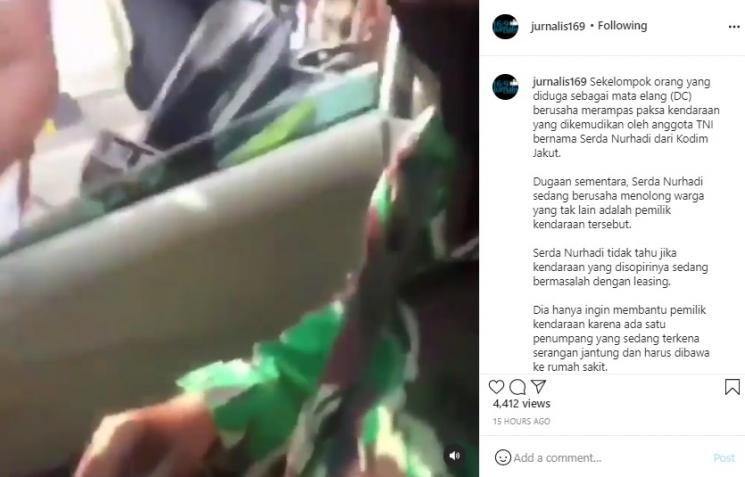 Viral Video TNI Diserang Debt Collector. (Instagram)