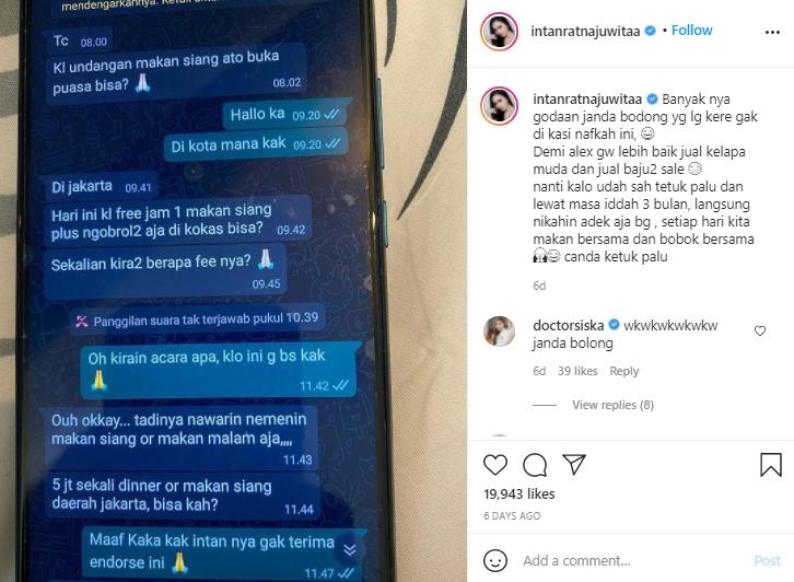 Postingan Intan Ratna Juwita (Instagram.com)
