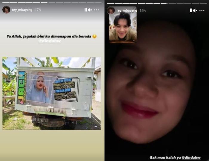 Wajah Dinda Hauw di truk. (Instagram/@rey_mbayang)