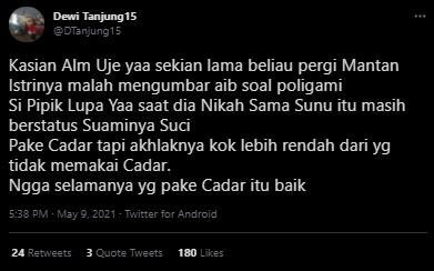 Cuitan Dewi Tanjung soal Umi Pipik dipoligami. (Twitter/@DTanjung15)