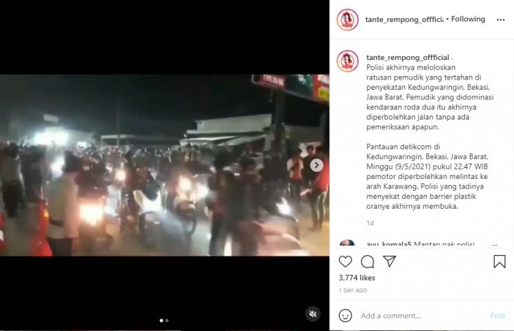 Viral Pos Jaga Mudik Dijebol Pemudik. (Instagram/tante_rempong_offficial)