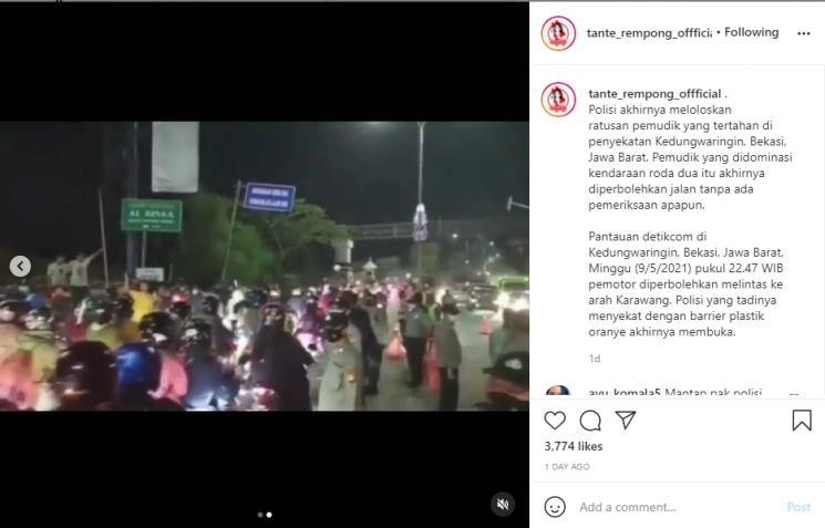 Viral Pos Jaga Mudik Dijebol Pemudik. (Instagram/tante_rempong_offficial)
