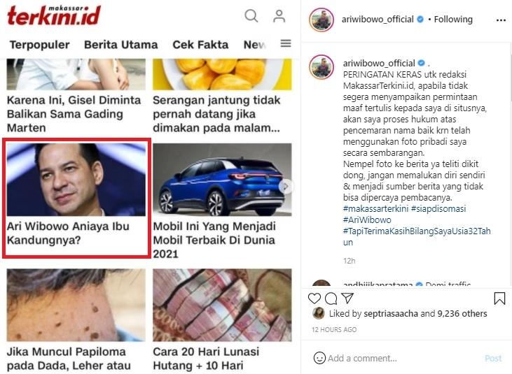 Postingan Ari Wibowo. (Instagram/@ariwibowo_official