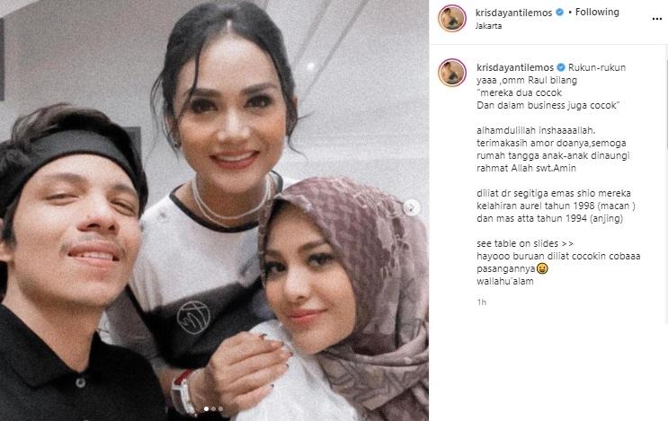 Krisdayanti bersama Atta Halilintar dan Aurel Hermansyah. (Instagram/@krisdayantilemos)