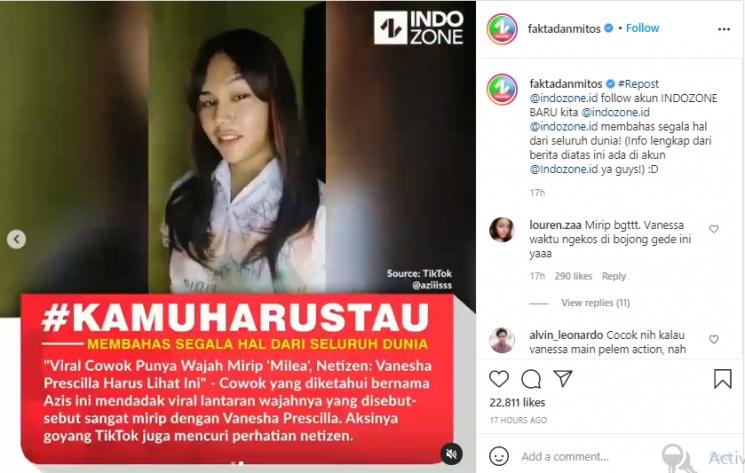 Pria mirip Vanesha Prescilla (Instagram.com)