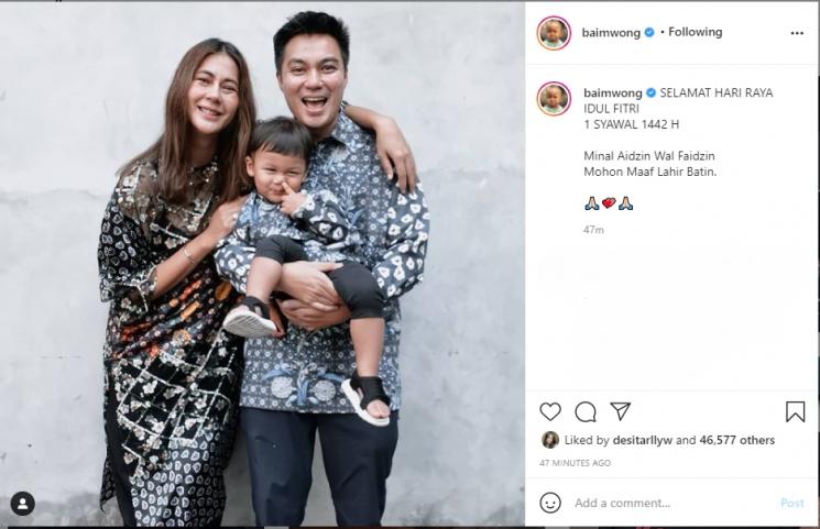 Baim Wong, Paula Verhoeven, dan Kiano rayakan Idul Fitri 2021. (Instagram/baimwong)