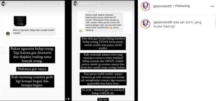 Gandhi Fernando sindir agent trading ngaku kaya tapi ngekos. (Instagram/@igtainmenttt)