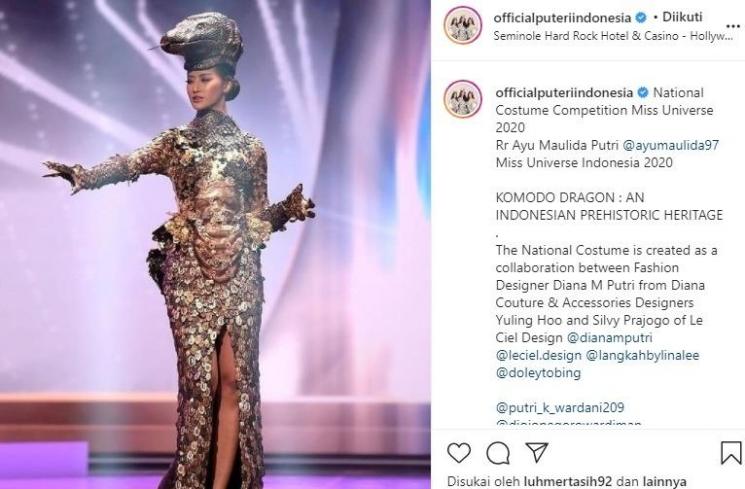 Rr Ayu Maulida Putri pakai gaun komodo. (Instagram/@officialputeriindonesia)