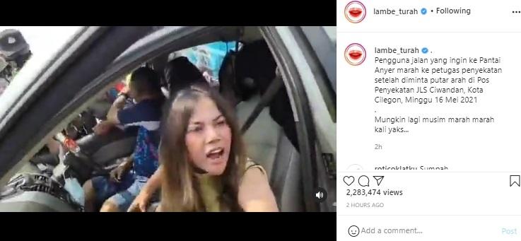 video viral wanita marah ke petugas penyekatan. (Instagram/@lambe_turah)