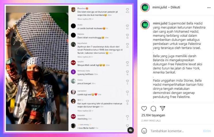 Bella Hadid dukung Palestina (Instagram.com)
