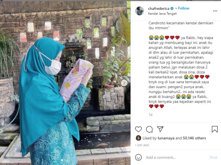 Chacha Frederica sedih dengar kabar ada bayi dibuang. (Instagram/chafrederica)