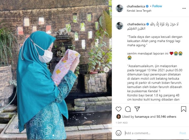 Chacha Frederica sedih dengar kabar ada bayi dibuang. (Instagram/chafrederica)