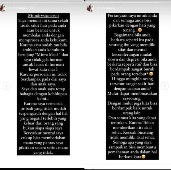 Shandy Aulia respons DM netizen yang mencibir anaknya. (Instagram/shandyaulia)