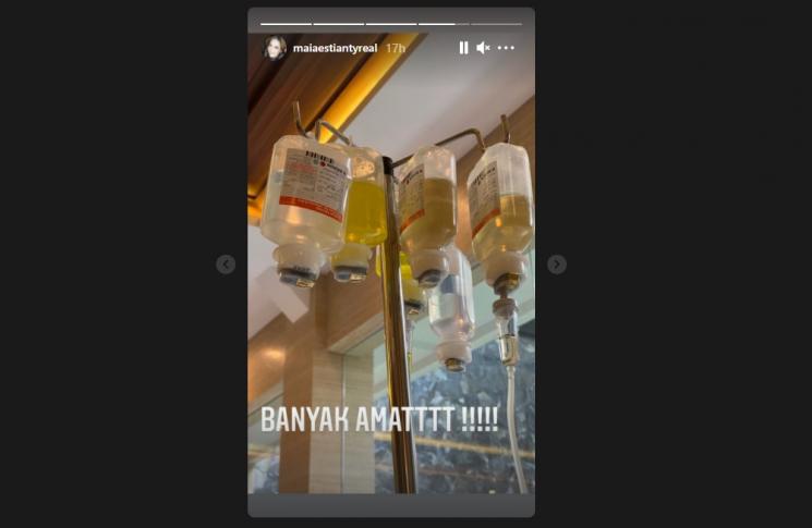 Maia Estianty perlihatkan foto enam kantong infus. (Instagram/maiaestiantyreal)