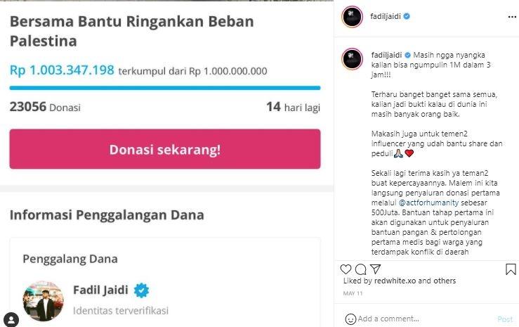 Galang dana Fadil Jaidi. (Instagram)