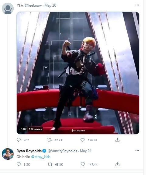 Stray Kids jadi idola baru Ryan Reynolds. (Twitter)