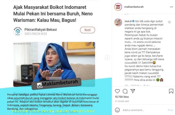 Neno Warisman disemprot Inul Daratista. (Instagram/maklambeturah)