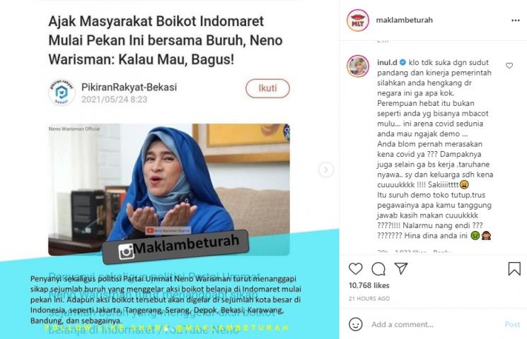 Neno Warisman disemprot Inul Daratista. (Instagram/maklambeturah)
