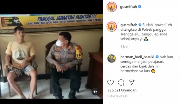 Penghina Gus Miftah diamankan Polsek Panggul Treggalek. [capture Instagram]