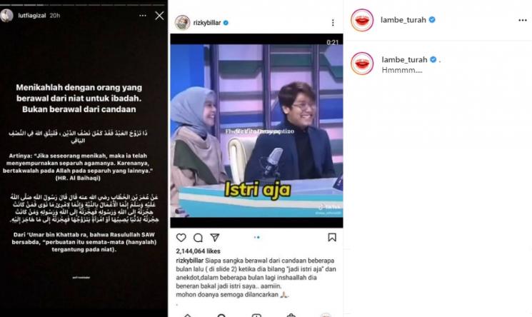 Postingan Lutfi Agizal dan Rizky Billar (Instagram/@lambe_turah)