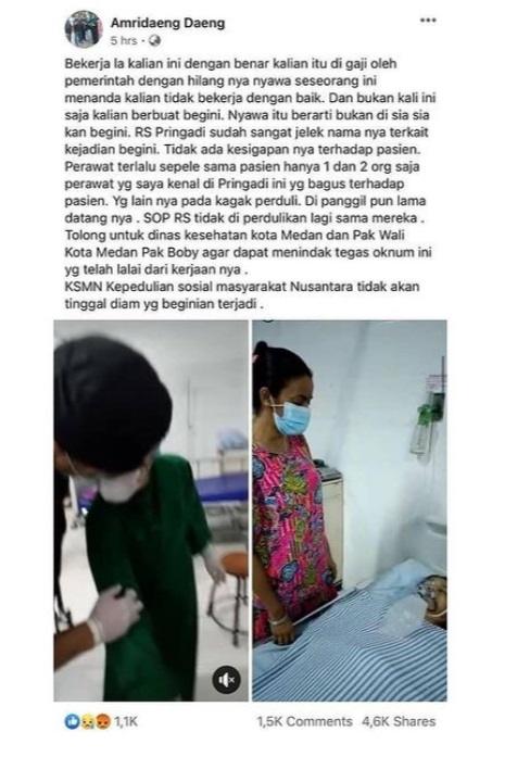 Pasien yang diduga diberi tabung kosong meninggal dunia. [capture Instagram]